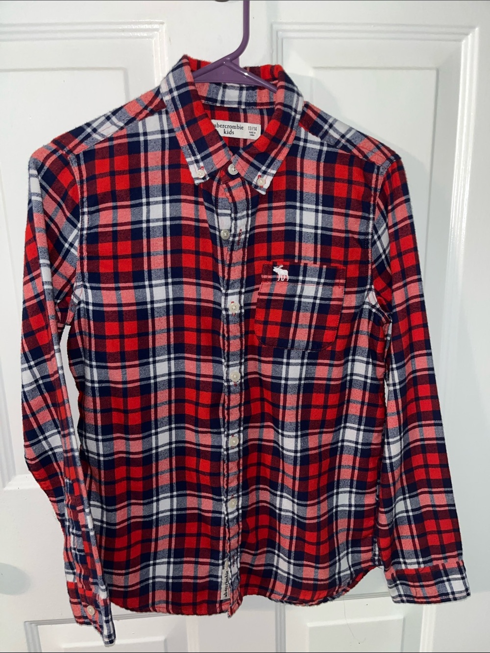 abercrombie kids Red Navy White Plaid Button-Down Shirt